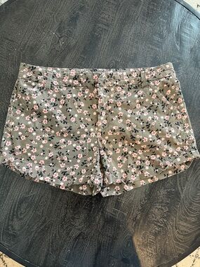 Tinsel Olive Green Floral Shorts with Pink Flowers